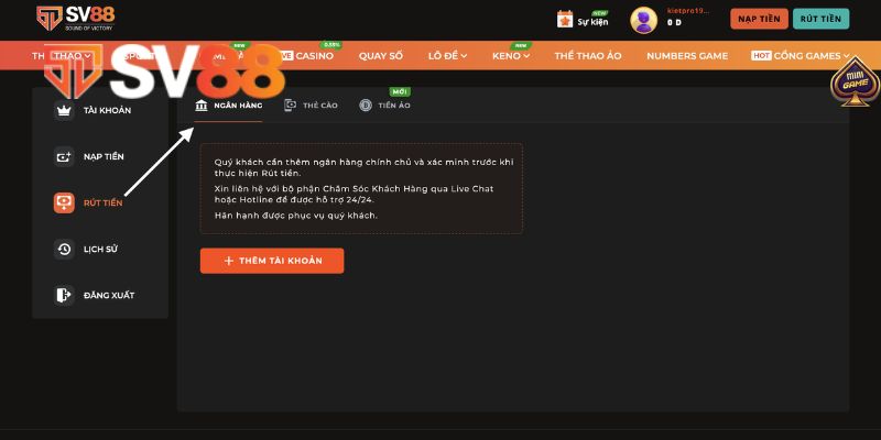 Các phương thức rút tiền phổ biến đang được nhà cái hỗ trợ